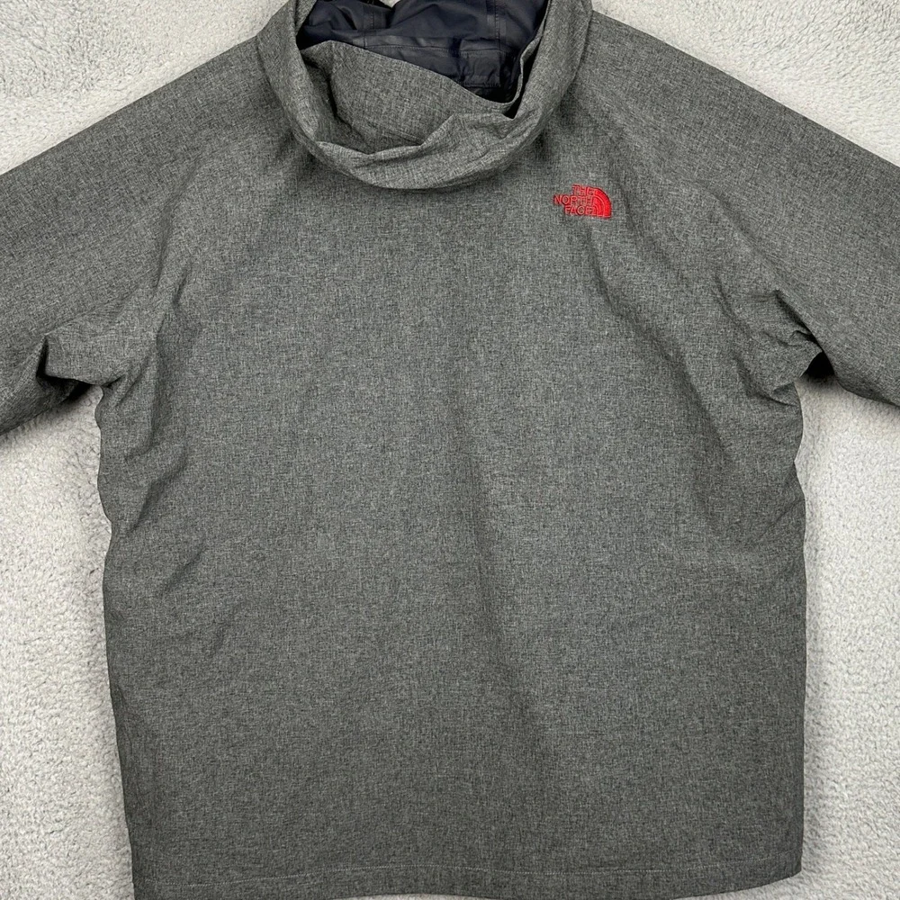The North Face Jacket Men 2XL Hood Grey Red Full Zip Long Sleeve Pocket Stretch